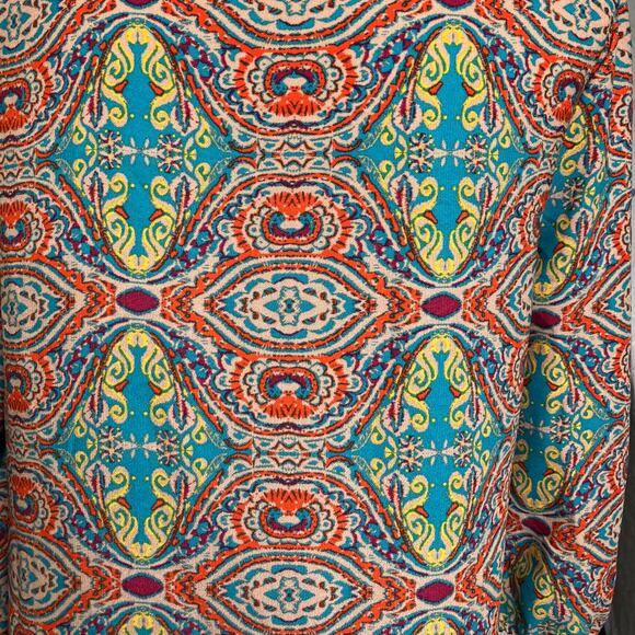 Bebop Be You Be Free Dress SZ L Keyhole 3/4 Sleeves Aqua Multi Color Tribal - Picture 9 of 12